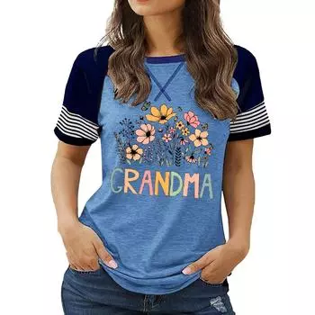 Последние новинки женской моды больших размеров: Топ с круглым вырезом и короткими рукавами с цветочным принтом на лето S