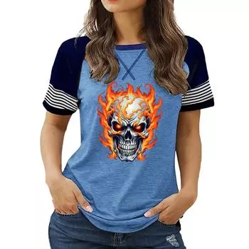 Последние новинки женской моды больших размеров: Топ с круглым вырезом и короткими рукавами с цветочным принтом на лето S