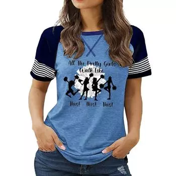 Последние новинки женской моды больших размеров: Топ с круглым вырезом и короткими рукавами с цветочным принтом на лето S