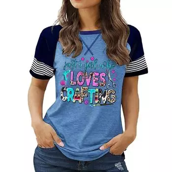 Последние новинки женской моды больших размеров: Топ с круглым вырезом и короткими рукавами с цветочным принтом на лето S