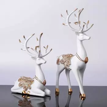 Последние скульптуры оленей из смолы золотистого и белого цвета | Красивый декор для дома | Поднимает энергетику вашей комнаты (Упаковка из 2 шт., белый)
