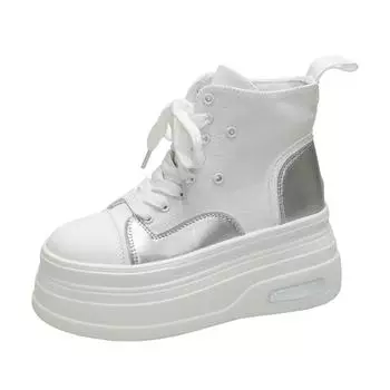 Последние высокие парусиновые туфли для женщин, осенние, дышащие, 8 см, толстая подошва, увеличивающая рост, повседневные кроссовки на плоской подошве из бисквита, теннис 35