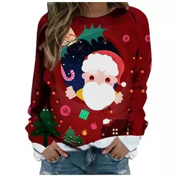 Последние женские футболки с длинным рукавом с рождественским забавным рисунком, удобные футболки с длинным рукавом, уличная мода, повседневная одежда S
