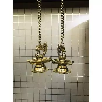 Последний латунный набор подвесных дий с резьбой в виде павлина, античный желтый - 2 шт., стандартный