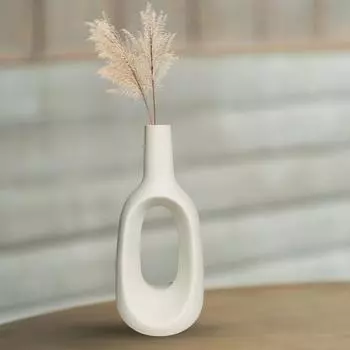 Последняя керамическая «Белая полая ваза» 6 дюймов — набор из 1 шт. | Декоративная круглая ваза для сухоцветов и пампасной травы | Вазы для домашнего декора