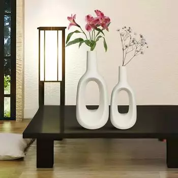 Последняя керамическая «Белая полая ваза» 6 и 8 дюймов — набор из 2 шт. | Декоративная круглая ваза для сухоцветов и пампасной травы | Вазы для домашнего декора,