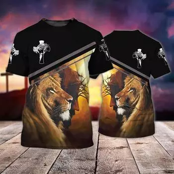 Последняя летняя футболка мужская с животным львом и 3D принтом, модный топ с короткими рукавами, микроэластичный спортивный фитнес, мужской крест Иисуса S