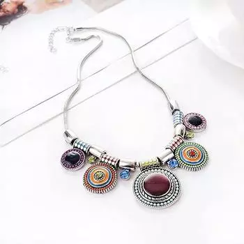 Последняя мода Посеребренная разноцветная круглая конструкция Ожерелье-колье с медальоном для женщин и девочек, Серебряное, Разноцветное, Среднее