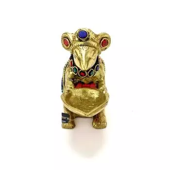 Последняя работа с драгоценными камнями, латунная мышь Ганеша, держащая масляную лампу, Дия, стандартная, упаковка из 1 шт.