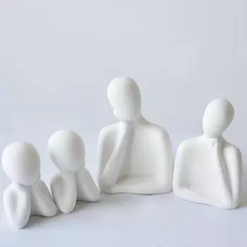 Последняя статуэтка «Пара и семья» | Керамическая скульптура «Мыслитель» | Предметы домашнего декора для гостиной | Настольный артефакт (Белый | Набор из 4 шт.), люди