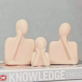 Последняя статуэтка «Пара и семья» | Керамическая скульптура «Мыслитель» | Предметы домашнего декора для гостиной | Настольный артефакт (Бежевый | Набор из 3 шт.)