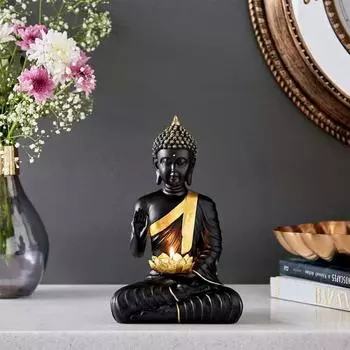 Последняя статуя Будды из полистоуна, выставочный образец, идол с чайной свечой для домашнего декора и гостиной, уникальные выставочные образцы 1 фото (черный)