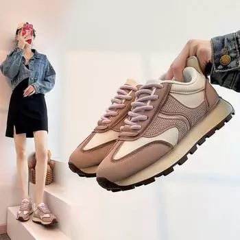 Последняя тенденция женской моды универсальная повседневная обувь 2024 года весна и осень кампус стиль студенческие беговые спортивные туфли кроссовки 35 коричневый