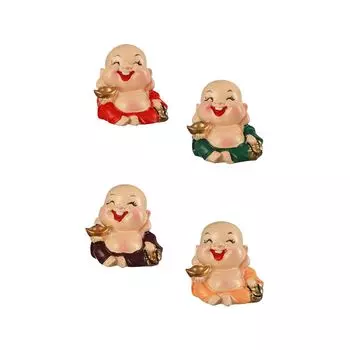 Последняя упаковка из 4 миниатюрных статуэток монаха-смеющегося Будды (Мульти, 4 см x 1,5 см) Предметы фэн-шуй для удачи в домашнем декоре