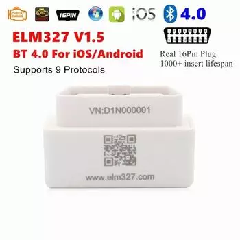 Последняя версия Mini ELM327 V1.5 Bluetooth 4.0 Автосканер OBD2 Автомобильный тестер ELM 327 Диагностический инструмент для Android для Apple 1PC белый