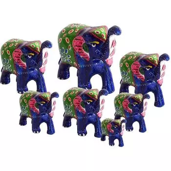 Последовательность слонов 7 предметов Канха Джи Пуджа Комната и подарочный предмет для дома Декоративный экспонат - 10 см (Папье-маше, темно-синее)