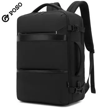POSO мужской рюкзак и сумка для ноутбука 17/17,3 дюйма с USB-портом для зарядки 39 л, расширяемый на 180°, эквивалентный чемодану 20 дюймов чёрный