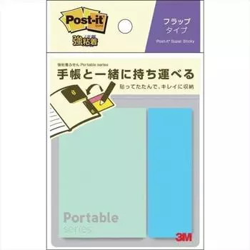 Post-it Сильноклеящиеся самоклеящиеся листочки для заметок с клапаном, портативная серия Сине-зеленые 74 x 25 мм x 1 блок 74 x 50 мм x 1 блок 22 шт. POF-M-G3
