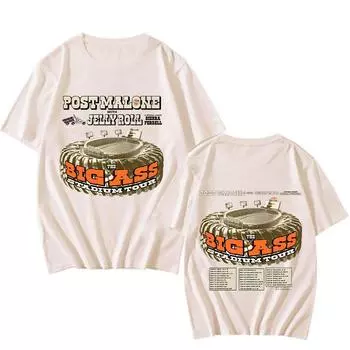 Post Malone The BIG ASS Stadium Tour Футболки Подарки для фанатов Классическая футболка Новые хлопковые топы Унисекс Поп Креативная одежда XS чёрный