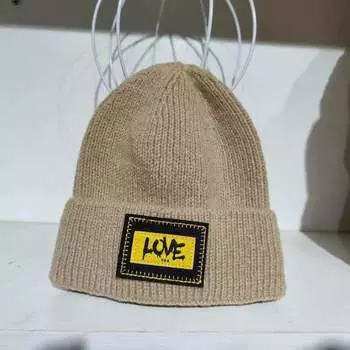 Поставка зимних детских маркированных вязаных шапок Интернет знаменитости шерстяные шапки осенние и зимние студенческие шапки One size бежевый