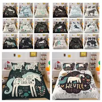 Постельная одежда 3D Единорог с мультяшным принтом, милый комплект одеял для мальчиков и девочек, домашний текстиль, двойной, одинарный размер UK Single 135x200cm
