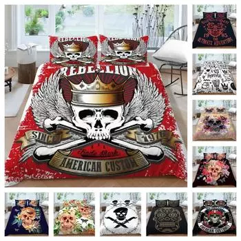 Постельное белье 2/3 шт. для девочек и женщин, комплекты одеял, красивый комплект пододеяльников, домашний текстиль, картина с черепом, новая мода UK Single 135x200cm