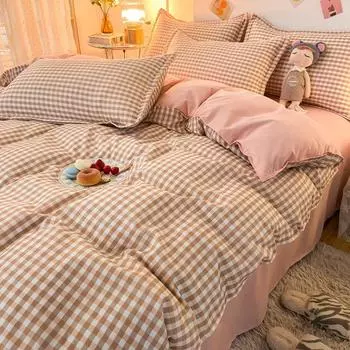 Постельное белье 3 предмета Алоэ Вера Хлопок Пододеяльник Простыня Комплект из 4 предметов 1.2 M абрикосовый