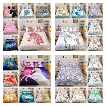 Постельное белье 3D домашнее постельное белье Единорог 3 шт. пододеяльники домашний текстиль наволочка постельное белье декор микрофибра UK Single 135x200cm