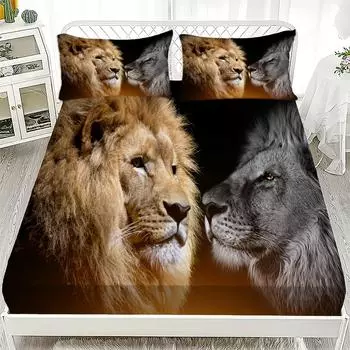 Постельное белье 3D с африканским львом - Размер Queen King, включая как минимум одну наволочку для детей и взрослых 90x200cmx25
