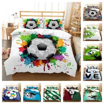Постельное белье, чехол из трех предметов с 3D футбольным принтом, постельное белье, пододеяльник, подарок, домашнее постельное белье, наволочка, удобная UK Single 135x200cm
