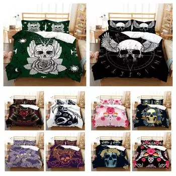 Постельное белье Чехол Костюм Череп Печать Пододеяльник Комплект Череп Кровать Чехол Мальчик Девочки Двойной размер Домашние постельные принадлежности Комплект UK Single 135x200cm