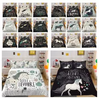 Постельное белье Чехол Костюм Женщина Прекрасный 3D Единорог Печать Полиэстер Двойной Одноместный Размер Домашнее Постельное Белье UK Single 135x200cm