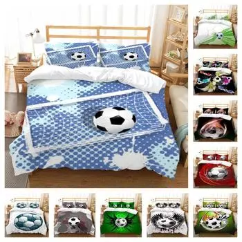 Постельное белье Футбольный пододеяльник Футбольный комплект постельного белья 3D Домашний комплект постельного белья для детей-подростков Мягкий пододеяльник для мальчиков и девочек UK Single 135x200cm