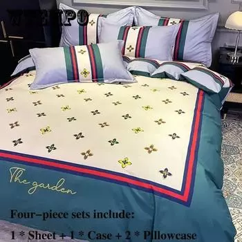 Постельное белье из четырех предметов из чистого хлопка, в полоску, простая высококачественная наволочка с нагрузкой, одиночный комплект, 1,5 метра, 1,8 метра, домашний комплект постельного белья Queen