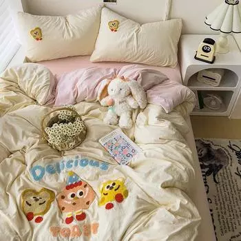 Постельное белье из чистого хлопка, комплект из четырех предметов, пододеяльник, пододеяльник, простыня, комплект из трех предметов для человеческого общежития 1.5m bed