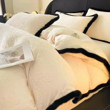 Постельное белье из молочного флиса, комплект из четырех предметов, не линяет, одеяло из флиса, утолщенное двухстороннее плюшевое одеяло из кроличьего флиса, коралловый флис, пододеяльник 1.5m bed