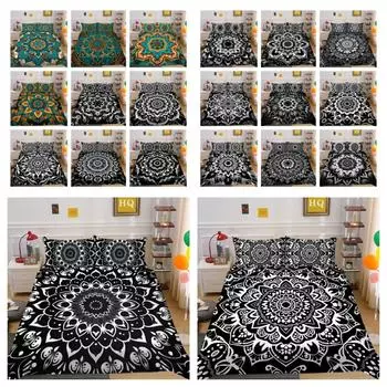 Постельное белье из полиэстера с 3D-черным принтом мандалы, женское полноразмерное роскошное покрывало, комплект чехлов UK Single 135x200cm