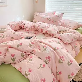 Постельное белье из супермягкого стираного хлопка класса А для матерей и младенцев, комплект из 4 предметов, наволочка, пододеяльник, односпальный для студенческого общежития 150x200cm single quilt