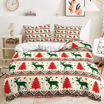 Постельное белье из трех предметов Рождественский пододеяльник 3D цифровая печать Комплект наволочки 135 * 200 (two-piece set) 90g
