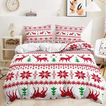 Постельное белье из трех предметов Рождественский пододеяльник 3D цифровая печать Комплект наволочки 135 * 200 (two-piece set) 90g