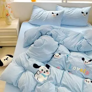 Постельное белье класса А из чистого стираного хлопка, комплект из четырех предметов: пододеяльник, пододеяльник, простыня, комплект из трех предметов для одного человека/студенческого общежития Dormitory Bed 3pcs Set [quilt 1.5*2m]