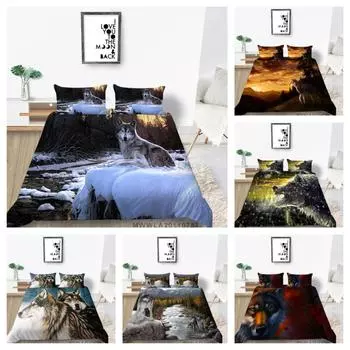 Постельное белье Комплект пододеяльников Высококачественные покрывала с 3D принтом волка King Queen Size 2/3 шт. Набор пододеяльников Single 135x200cm