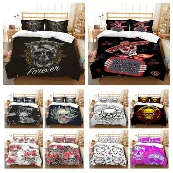 Постельное белье костюм череп стиль пододеяльник дизайн домашняя постельная одежда полиэстер детский постельный комплект королевский размер королева размер наволочка EU Single 135x200cm
