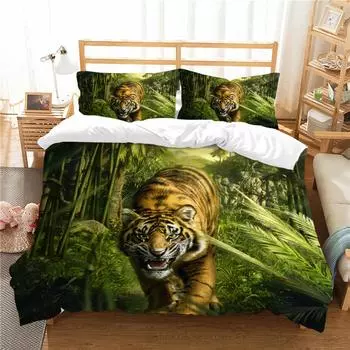 Постельное белье, костюм, детская домашняя постельная одежда, современный 3d тигр, идущий в лесу, с принтом, новые модные пододеяльники королевского размера UK Single 135x200cm