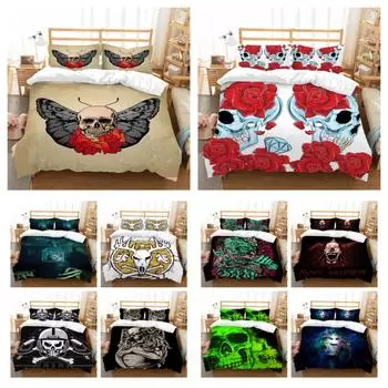 Постельное белье, костюм с принтом черепа, комплект пододеяльников, комплект постельного белья из полиэстера, высокое качество, домашняя постельная одежда, детское покрывало для мальчиков UK Single 135x200cm