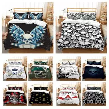 Постельное белье, костюм с принтом черепа, пододеяльник, комплект постельного белья из микрофибры, чехол для мальчиков и мужчин, одинарный двойной размер, постельное белье UK Single 135x200cm