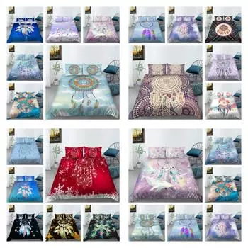 Постельное белье «Ловец снов», костюм King, двойной размер, мужской и женский комплект высокого качества, комплект постельного белья с 3D принтом из перьев, креативные покрывала UK Single 135x200cm