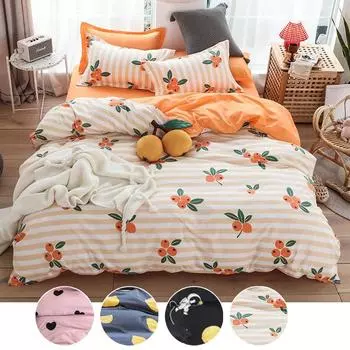 Постельное белье Мягкий пододеяльник Простыня Наволочка Love Hear Pattern Постельное белье Single розовый