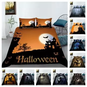 Постельное белье на Хэллоуин, королевский двойной размер, пододеяльник с 3D принтом и наволочкой, роскошный комплект пододеяльников для детей-подростков UK Single 135x200cm