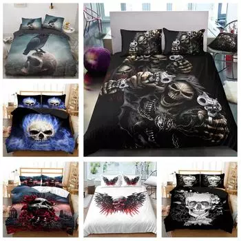 Постельное белье на Хэллоуин с рисунком ужасов в виде черепа, пододеяльник и наволочка 2/3 шт., двуспальная кровать, полноразмерный чехол с 3D-печатью, подарок Baby 100x135cm